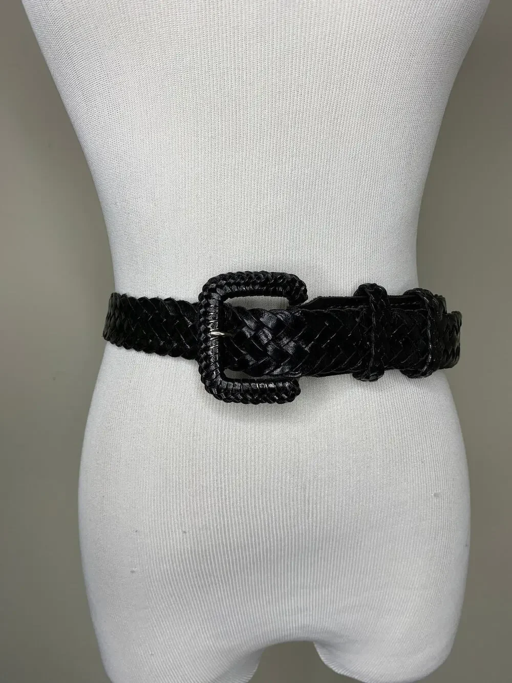 Vintage Black Braided Leather Belt Sz Small Excellent Condition